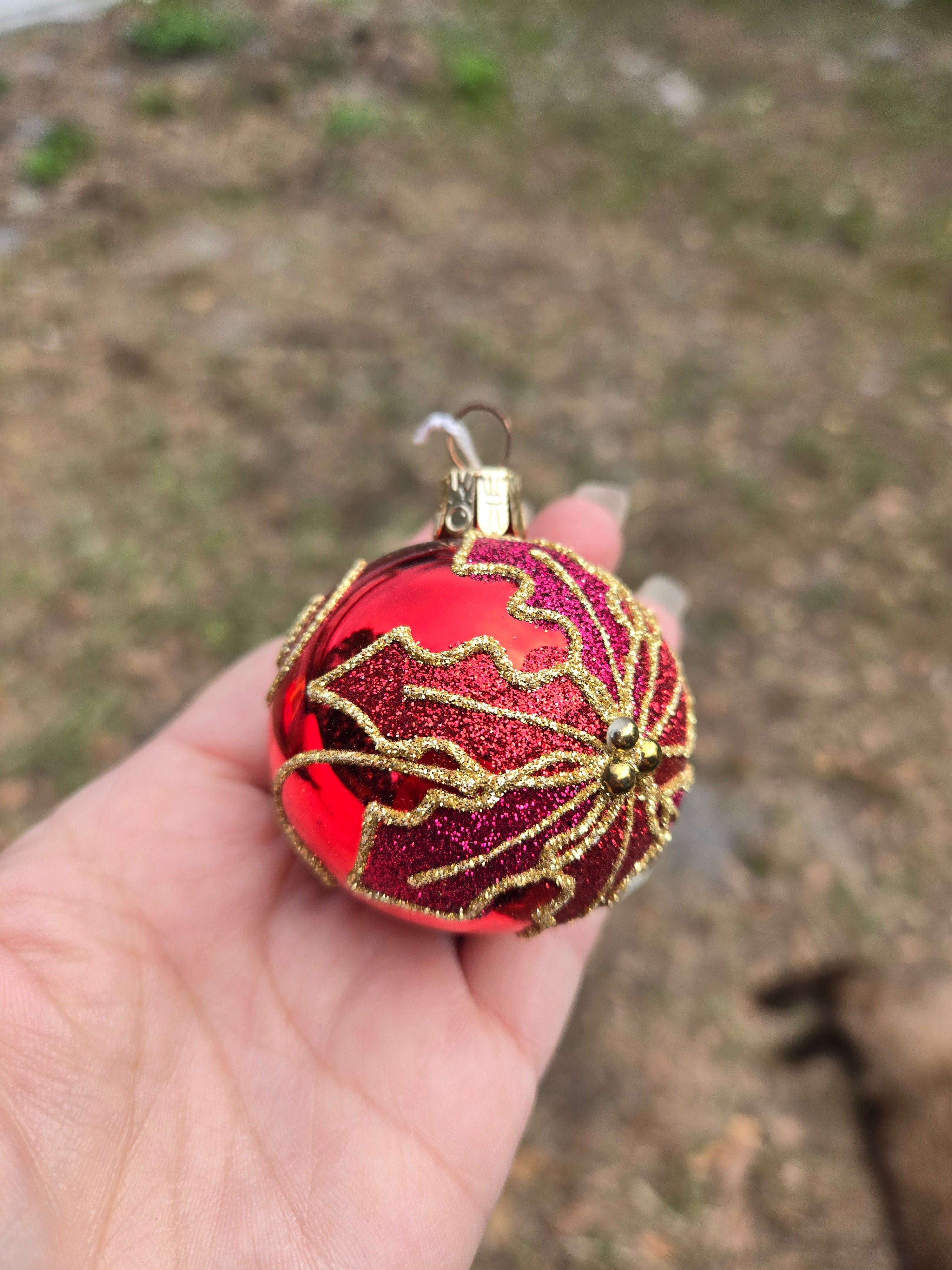 Gold and Sparkle Poinsettia - Mini Hand Blown Glass
