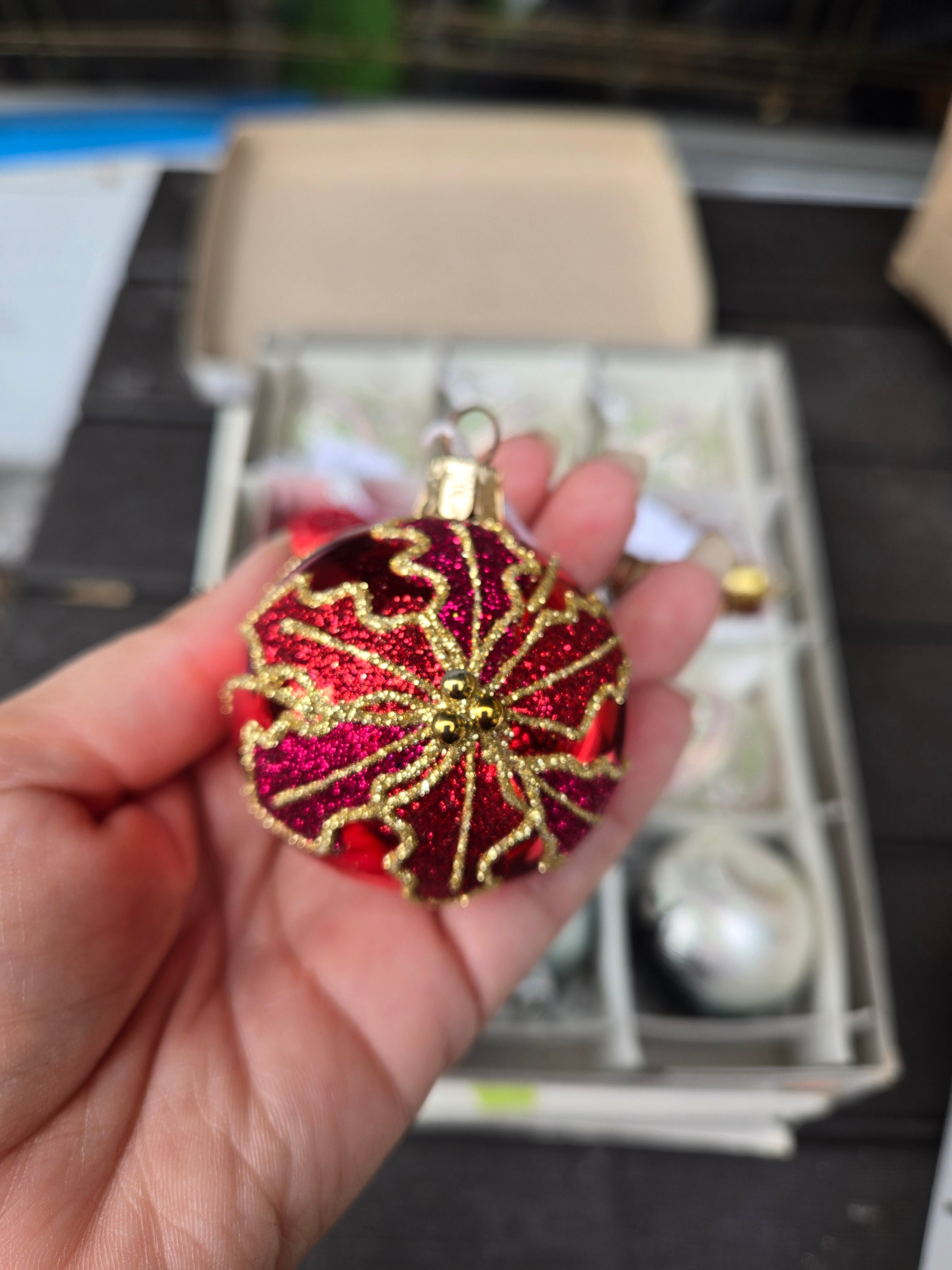 Gold and Sparkle Poinsettia - Mini Hand Blown Glass