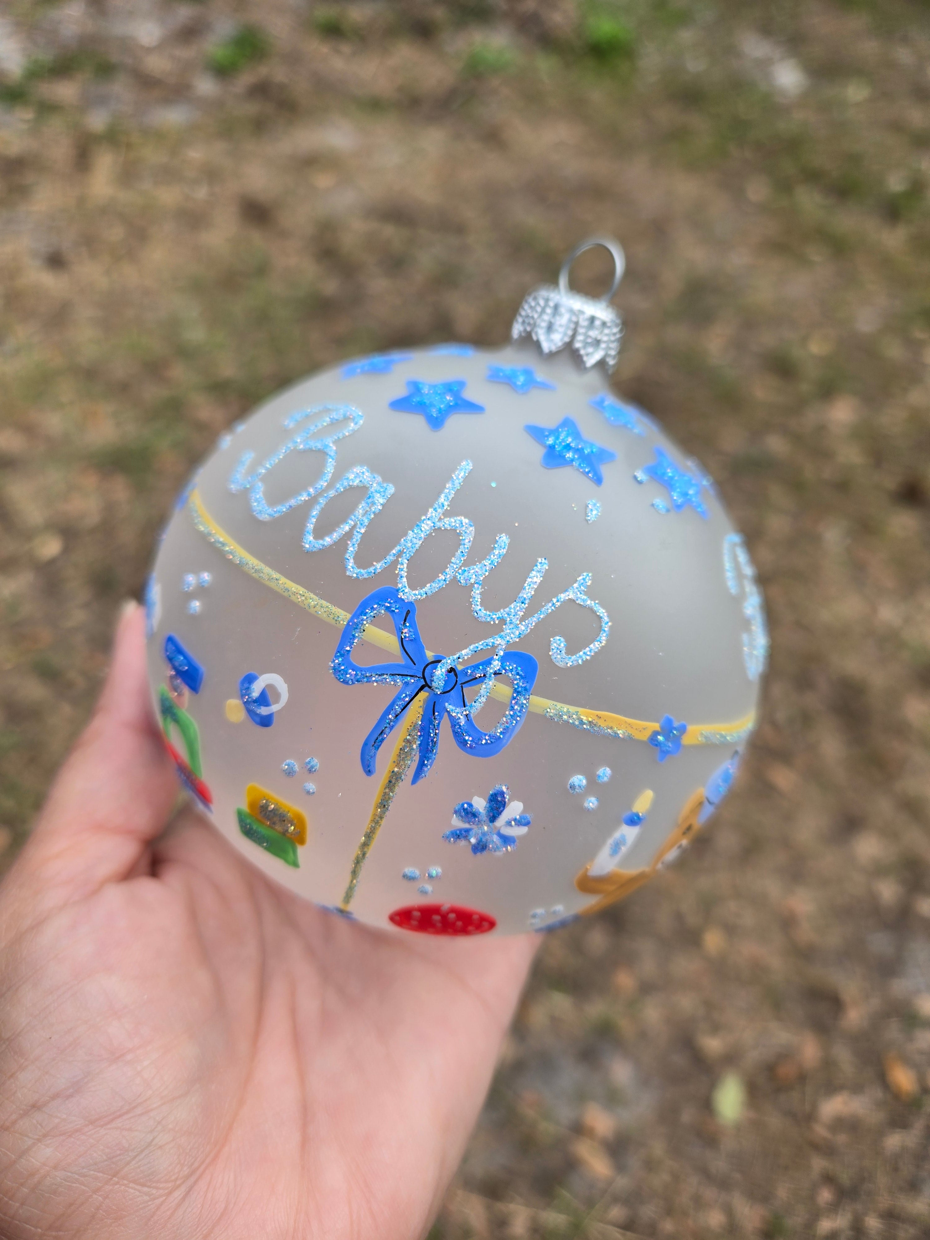 Baby's First Christmas - Hand Blown Glass Pink or Blue