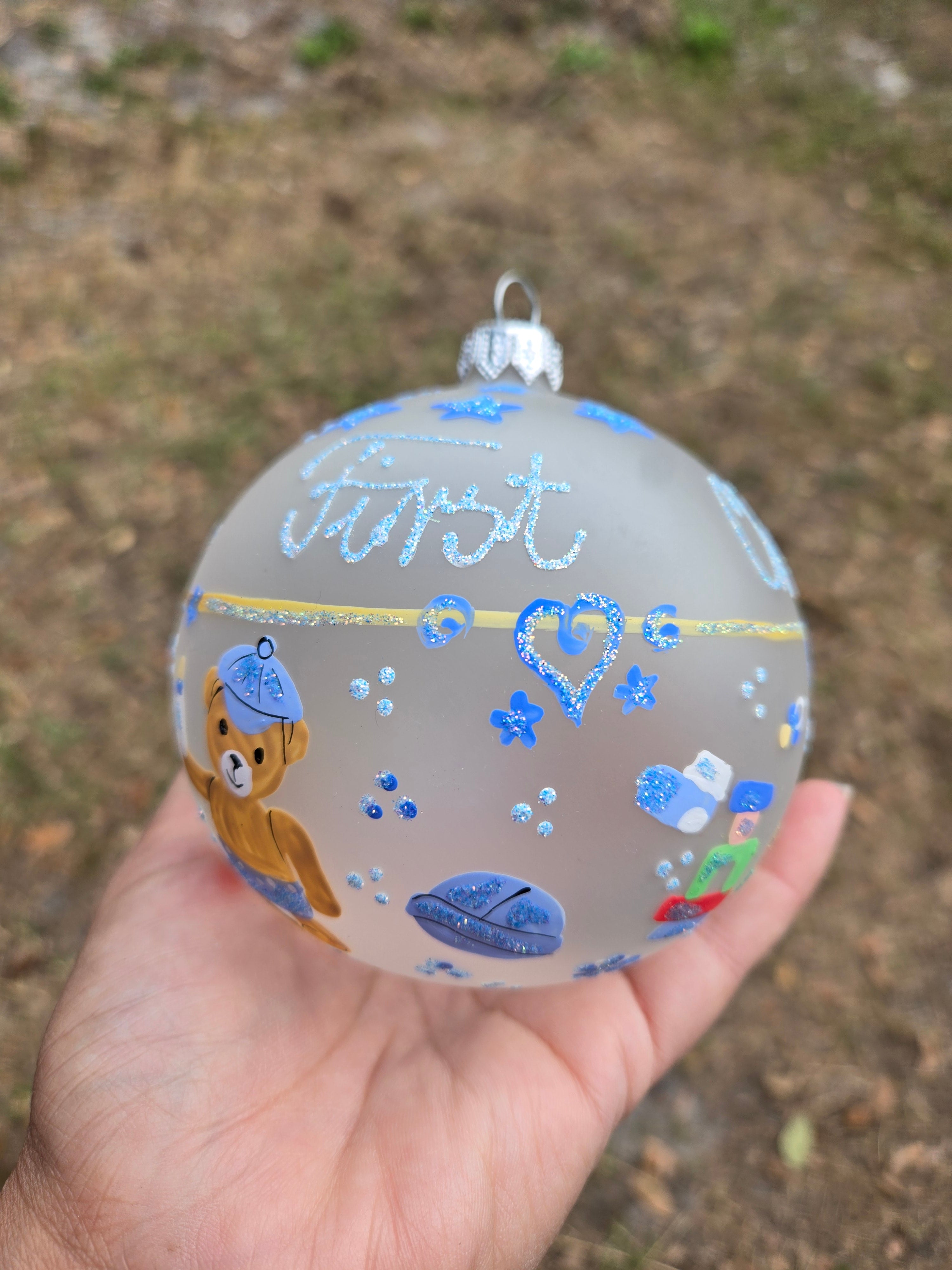 Baby's First Christmas - Hand Blown Glass Pink or Blue