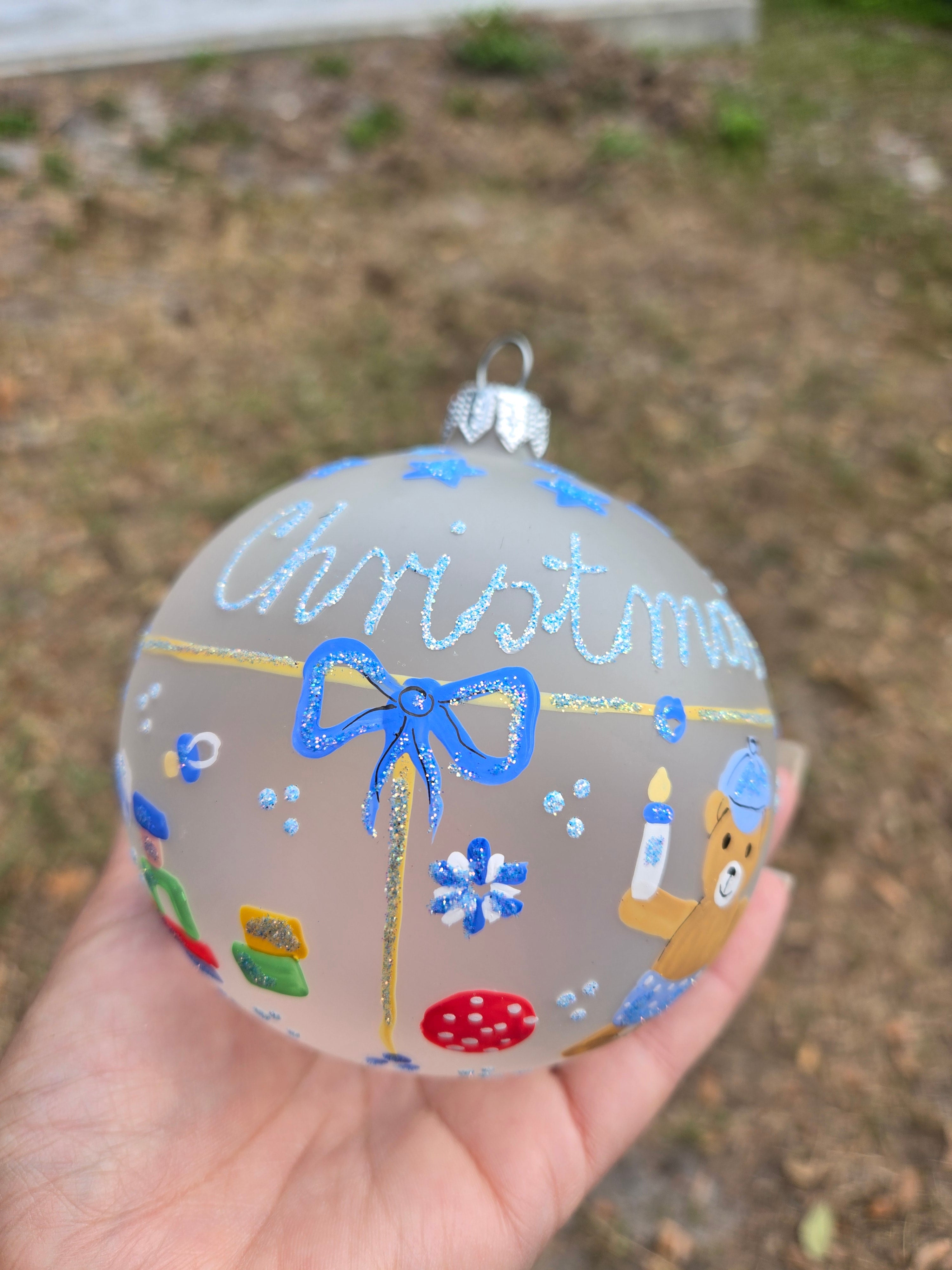 Baby's First Christmas - Hand Blown Glass Pink or Blue