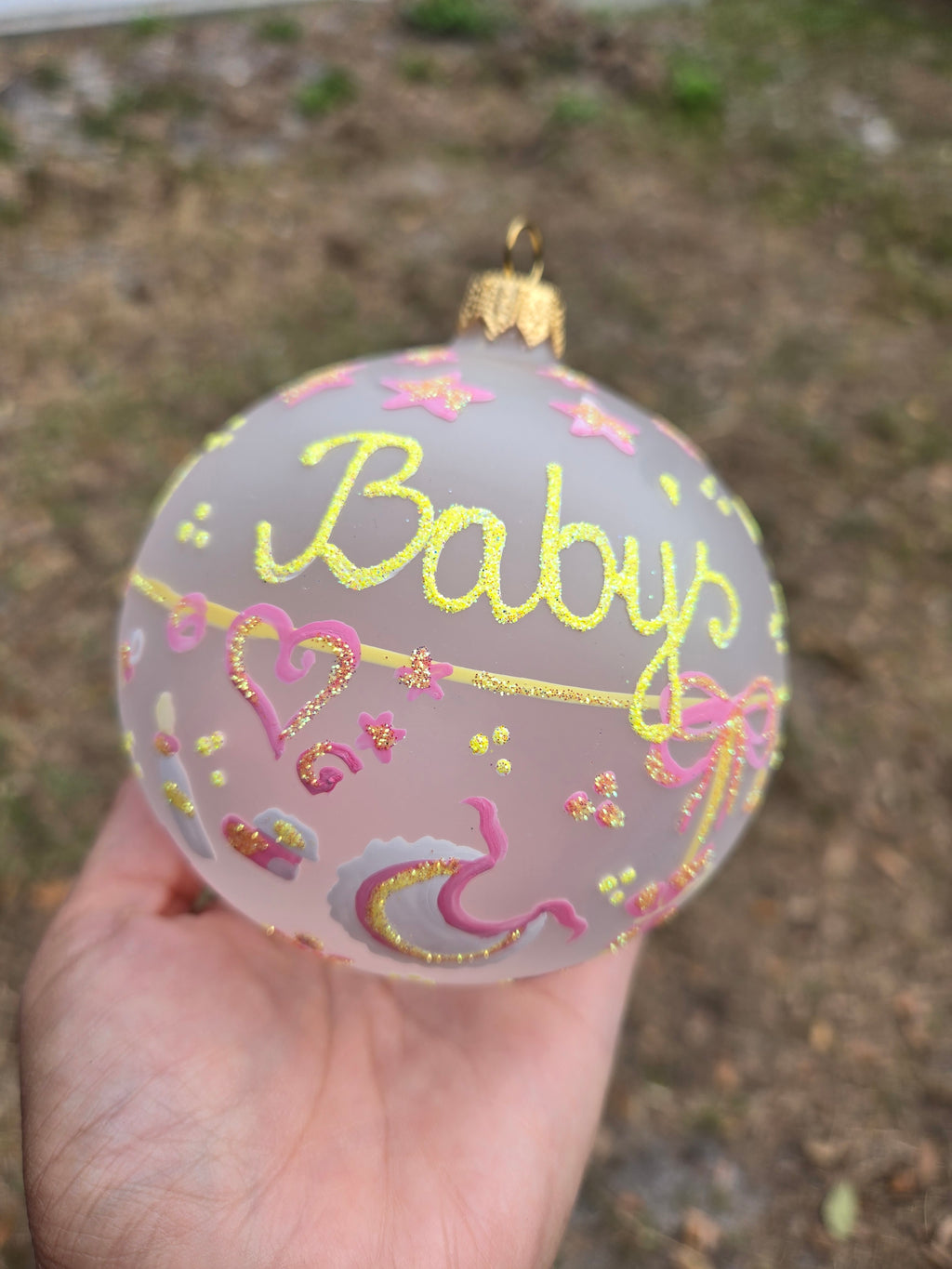 Baby's First Christmas - Hand Blown Glass Pink or Blue