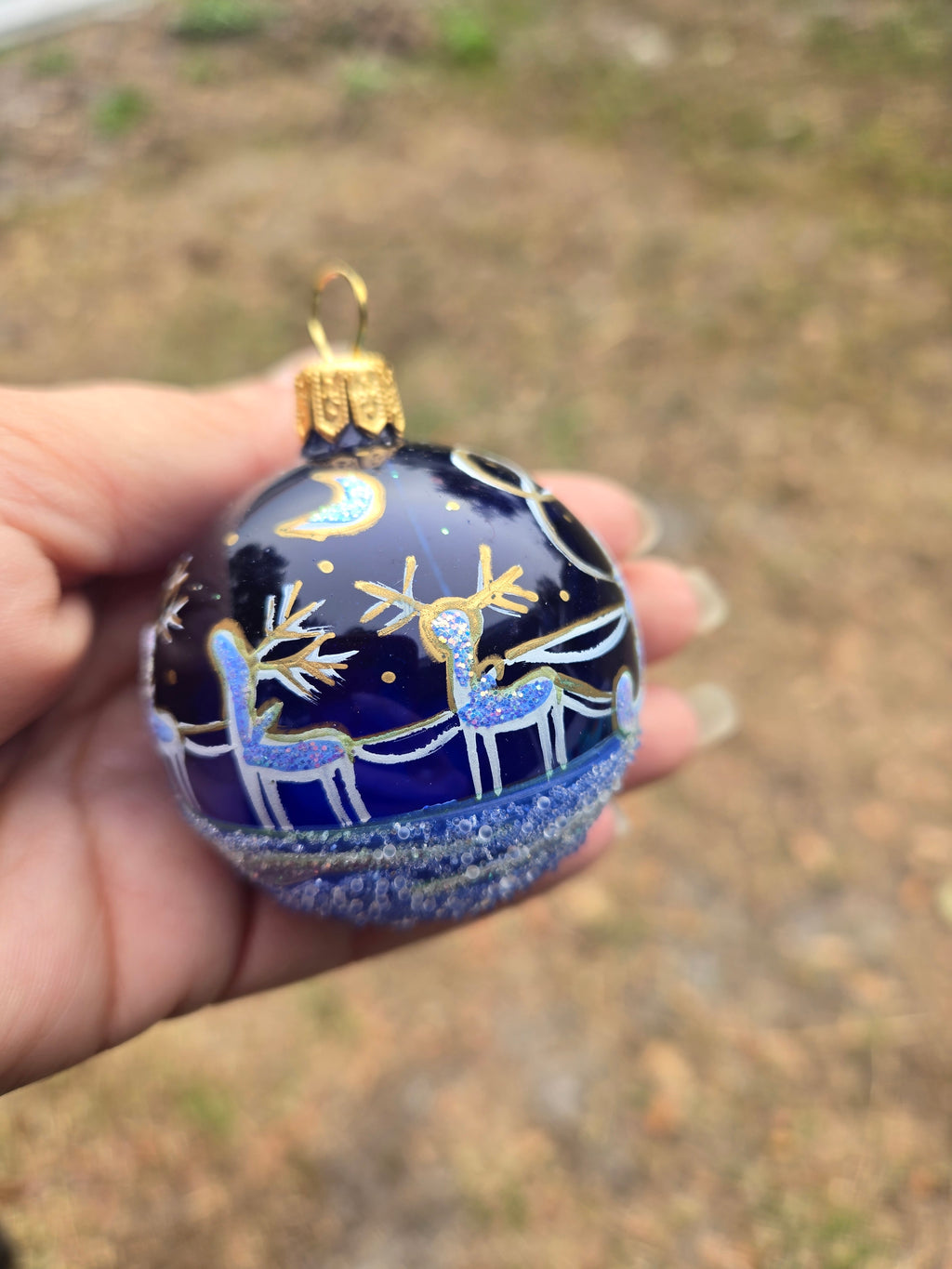 Sapphire Reindeers and Snowscapes - Mini Hand Blown Glass