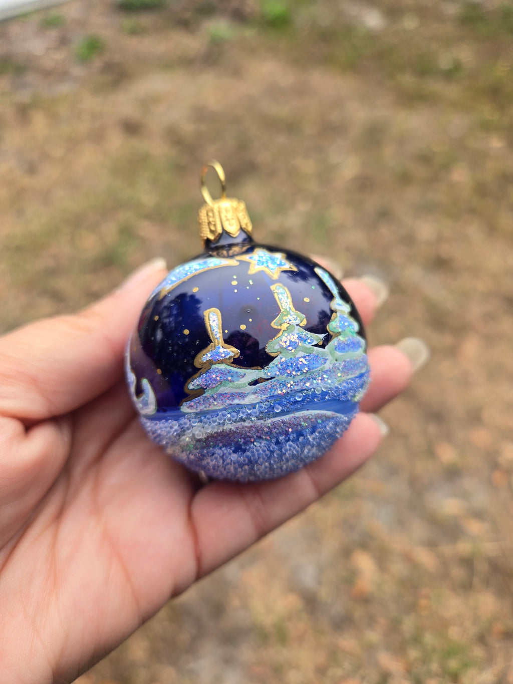 Sapphire Reindeers and Snowscapes - Mini Hand Blown Glass