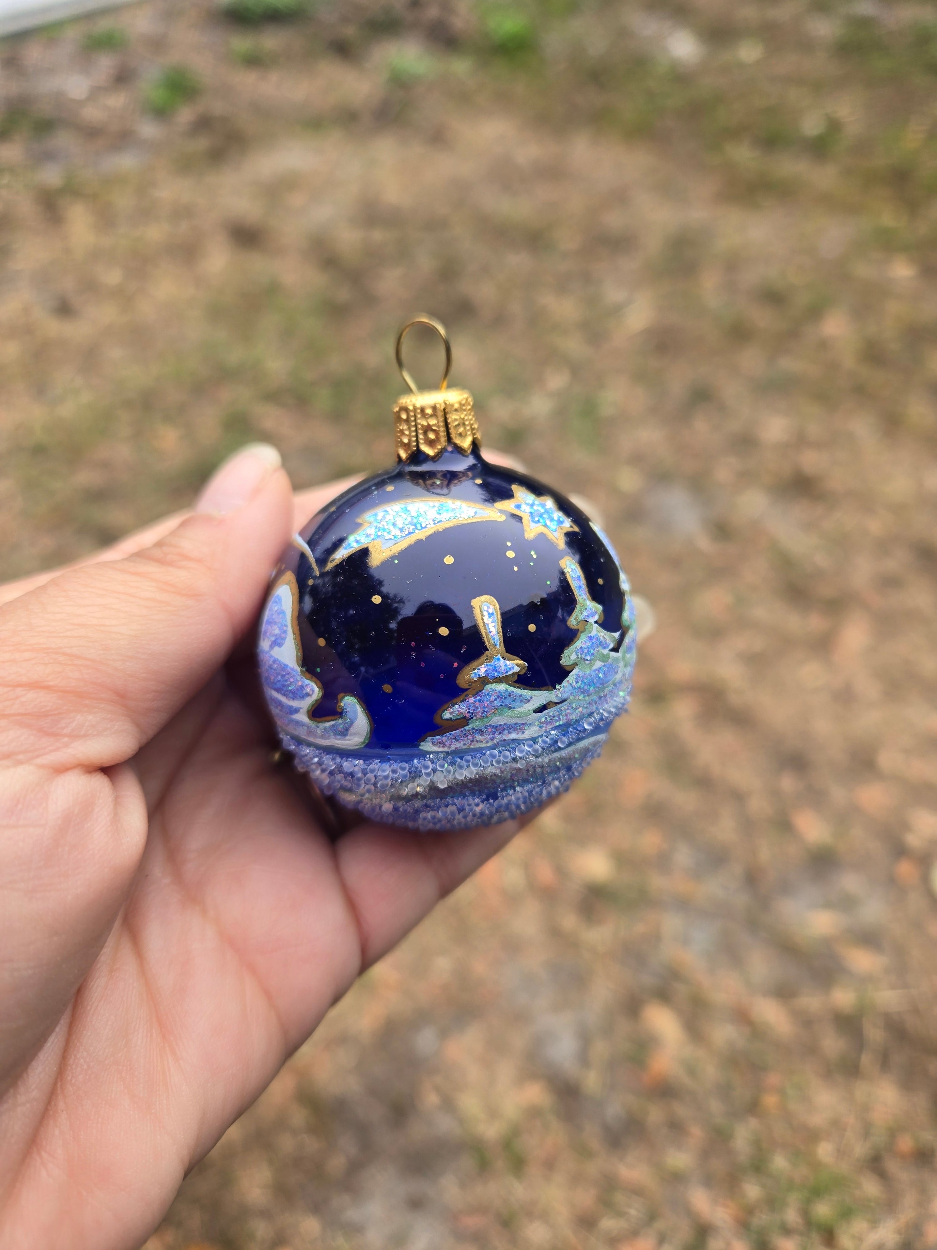 Sapphire Reindeers and Snowscapes - Mini Hand Blown Glass